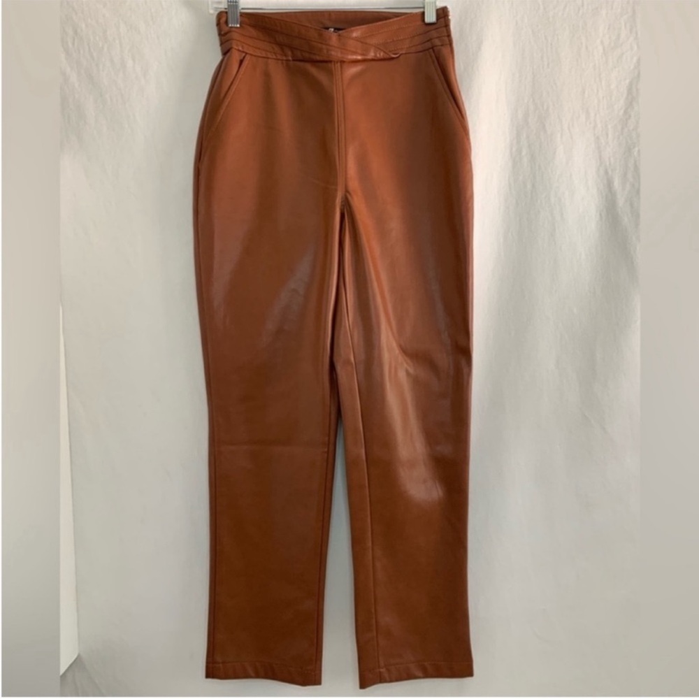 7 For All Mankind Women’s Brown Faux Leather Ankle Cropped Pants Size S